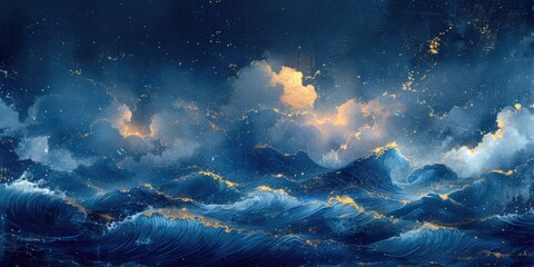 Stormy Sea and Sakura - obrazy, fototapety, plakaty
