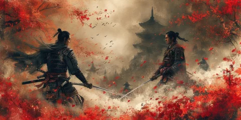 Fotobehang Samurai Battle Ink Wash © daisy