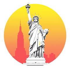 Statue of Liberty icon in white color and yellow gradient circular background Premium Vector