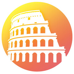 The Colosseum icon in white color and yellow gradient circular background Premium Vector