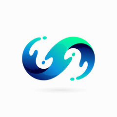 infinite water logo, water wave infinity logo design concept