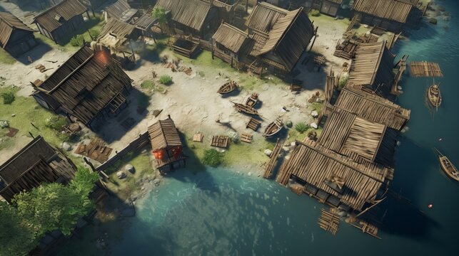 the medieval fishing village over near a huge lake