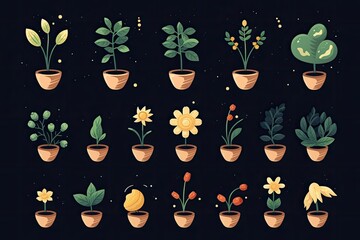 set of plants in pots