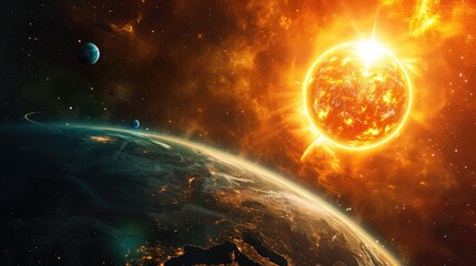 sun and planet earth in space