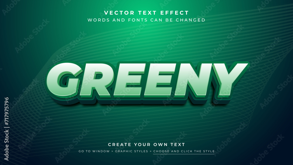 Fototapete vector editable 3d green text effect. green graphic style on gradient green background