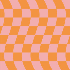Groovy seamless pattern with squares orange and pink psychedelic background