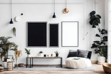 Mockup frame on shelf in living room interior,Scandinavian style