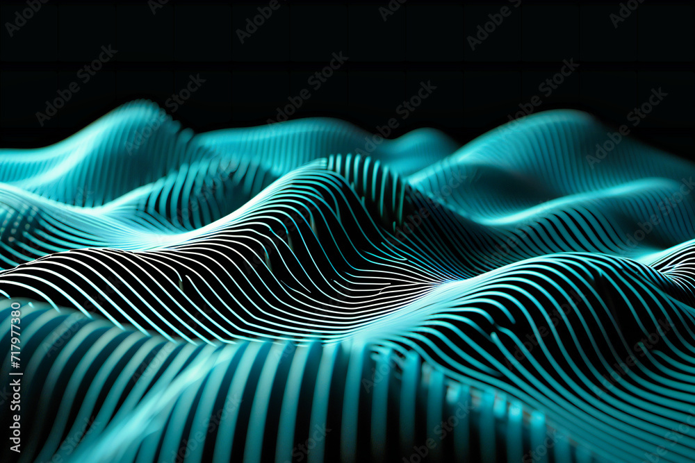 Wall mural digital abstract wave, futuristic geometric design, flowing technology lines in a blue dot network - Wall murals