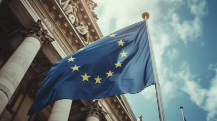 Tafelkleed The EU flag is flying on the historic building © lastfurianec