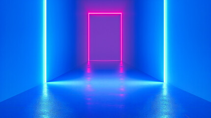 Vibrant Neon Lights in a Modern Space: Futuristic and Illuminated Room with Blue and Pink Glow