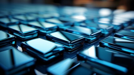 Obraz premium Abstract Perspective of Reflective Blue Geometric Shapes in a Repetitive Pattern