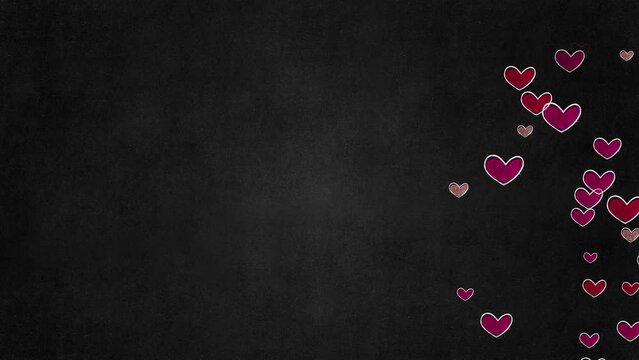 heart doodles chalk on blackboard 4k animation ,hearts painted with chalk, valentine and love concept motion background, blank design template 