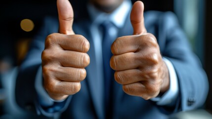 Successful Businessman Giving Double Thumbs Up in Approval