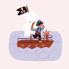 Vector illustration of Little pirate boy with cutlass