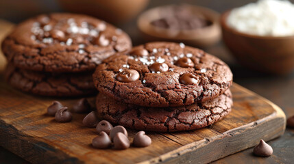 Soft baked choclate cookie well decorated product photo