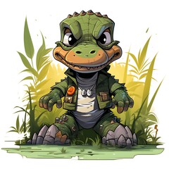 Cute crocodile in the jungle cartoon character illustration 