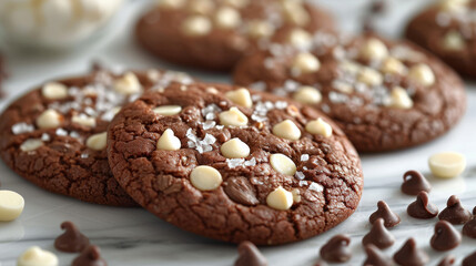 Soft baked choclate cookie well decorated product photo