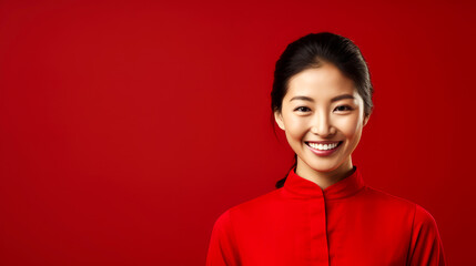 Radiant Chinese Teenager: Closeup Portrait of a Happy Girl on Solid Color Background