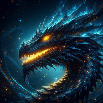 A Black Dragon With Yellow Glowing Eyes