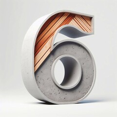 6 digit shape created from concrete and wood. AI generated illustration