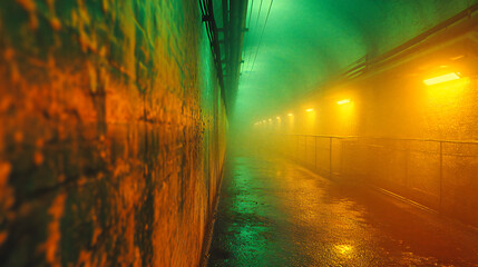 Dark Urban Tunnel with Reflections, Atmospheric Underpass Scene, Capturing the Essence of Citys...
