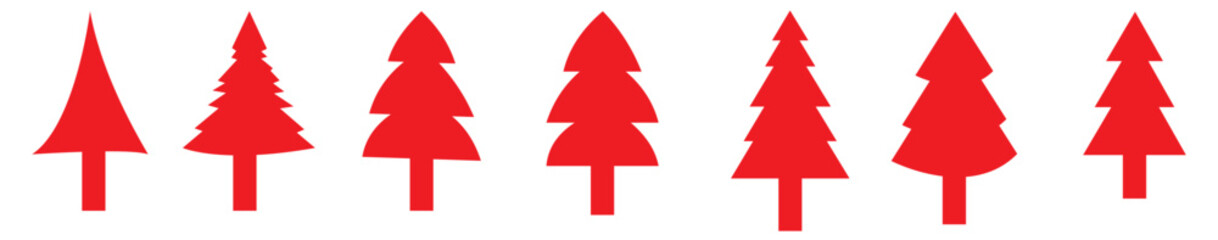 Christmas Tree RED Icon | Fir Tree Illustration | x-mas Symbol | Logo | Isolated Variations