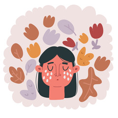 Vector illustration of Woman Suffering From Depression Sitting On Bed And Crying