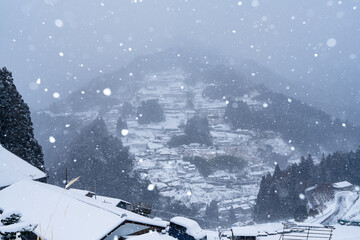 徳島県三好市祖谷の落合集落の雪景色