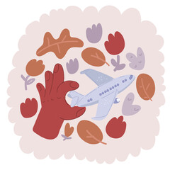 Vector illustration of hand holding plane