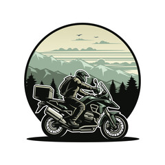 Biker Riding Adventure Motorcycle Illustration Vector