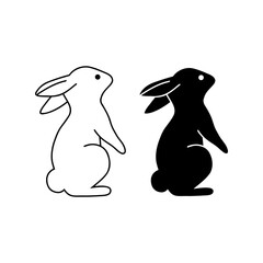 Bunny black silhouette outline vector illustration isolated on white background. Rabbit icon.