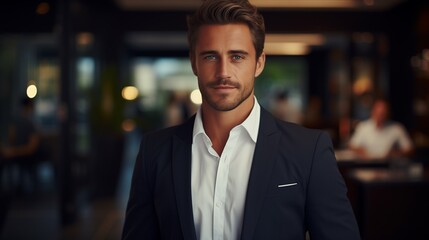 Businessman in Formal Attire, Standing Confidently in Suit and White Shirt