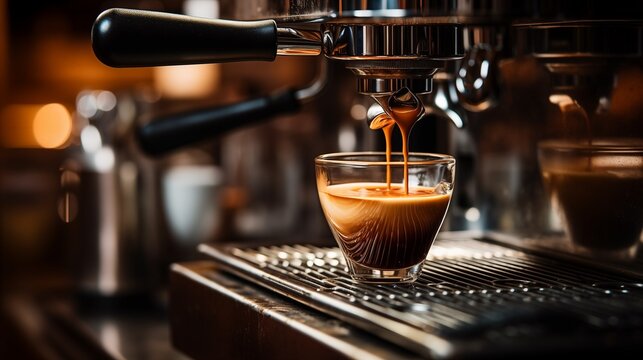 Espresso Machine Making a Cup of Coffee, Efficient Brewing Process Captured