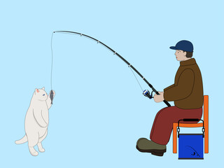 Angler and cat