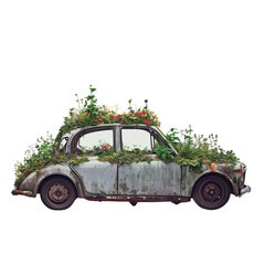Vintage Car Covered in Lush Greenery, A Unique Automotive Garden
