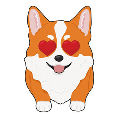 Corgi dog with loving eyes. Vector illustration. Cute friendly welsh corgi puppy, isolated on white background. Great for icon, card, Valentine's Day