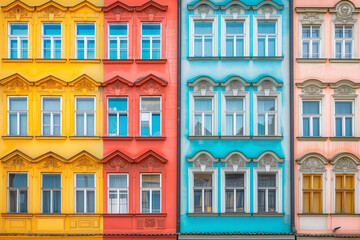 Collage of colorful windows of Prague, Czech Republic