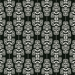 Ethnic tribal embroidery black and white pattern. Vector aztec tribal abstract geometric shape seamless pattern. Folk embroidery pattern use for textile, home decoration elements, upholstery, etc.