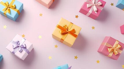 Obraz na płótnie Canvas Gift background. Copy space with Christmas gifts, holiday or birthday