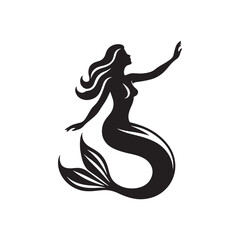 Siren's Whispering Shadows: Sea Siren Silhouettes Conjuring an Echo of Oceanic Secrets - Sea Siren Illustration - Sea Siren Vector
