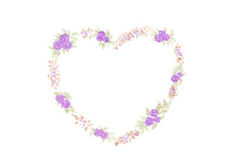 Cœur fleurs violettes aquarelle ancien 