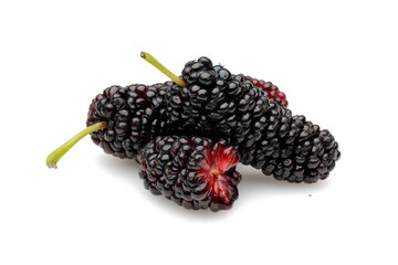Black mulberries isolated on white background - 717991954