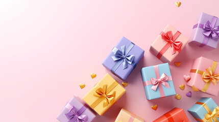 Gift background. Copy space with Christmas gifts, holiday or birthday