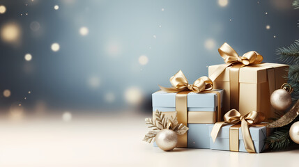 Obraz na płótnie Canvas Gift background. Copy space with Christmas gifts, holiday or birthday