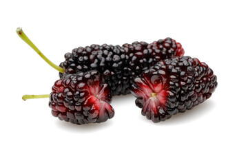 Black mulberries isolated on white background - 717992361