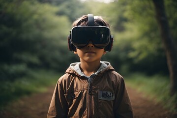 Children wearing VR headsets feel joy and happiness as there are realistic 3D images in front of them.