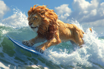 surfing lion