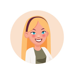 Avatar of happy person in cartoon design. The cartoon design of this woman's avatar adds an element of class and sophistication, making it an ideal choice for personal branding. Vector illustration.
