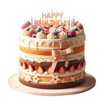 birthday cake with candles isolated realistic image 3d