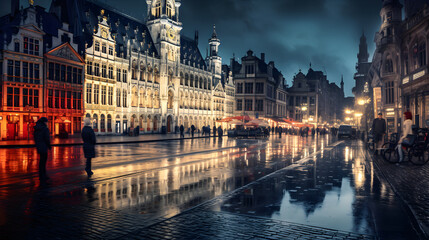 Fototapeta na wymiar The night view of the beautiful Belgian city
